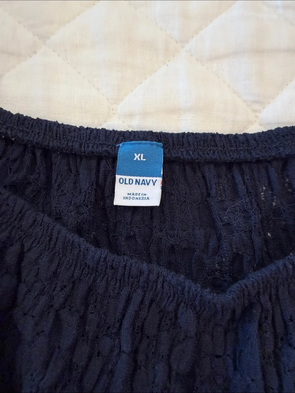 Old Navy Black Textured Puff-Sleeve Square Neck Top